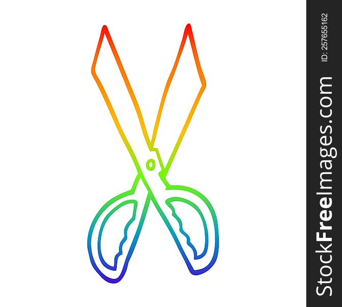 rainbow gradient line drawing of a cartoon sewing scissors