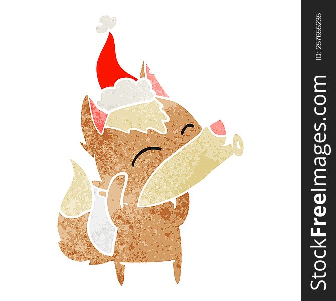 Howling Wolf Retro Cartoon Of A Wearing Santa Hat