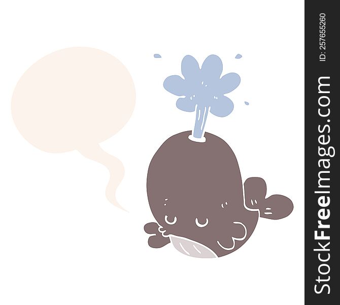 cartoon spouting whale with speech bubble in retro style