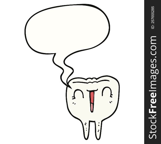 cartoon happy tooth with speech bubble. cartoon happy tooth with speech bubble