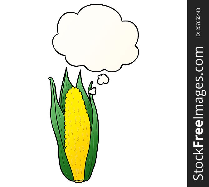 cartoon corn with thought bubble in smooth gradient style