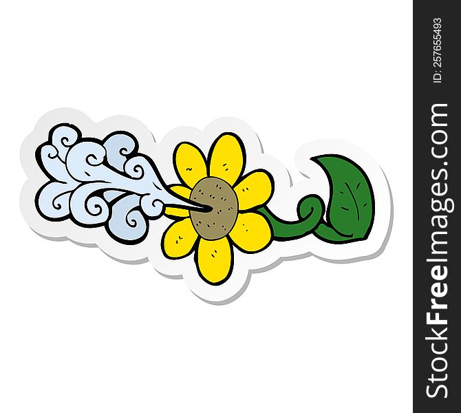 sticker of a cartoon flower squirting water