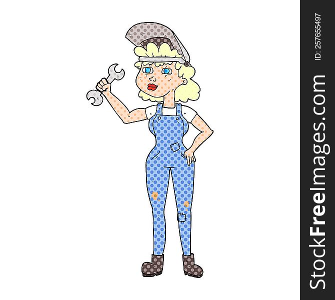 freehand drawn cartoon woman with spanner