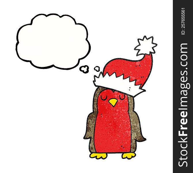 Thought Bubble Textured Cartoon Christmas Robin