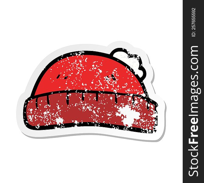 distressed sticker of a cartoon woolly hat