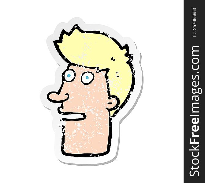 retro distressed sticker of a cartoon shocked male face