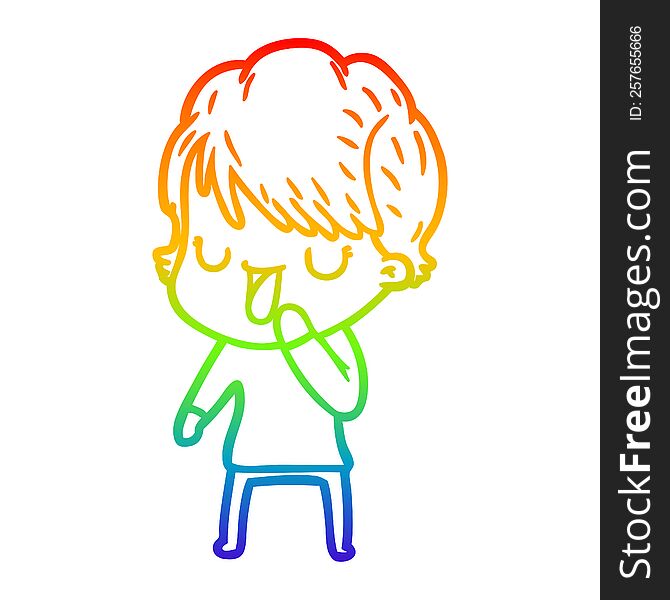 rainbow gradient line drawing of a cartoon woman talking