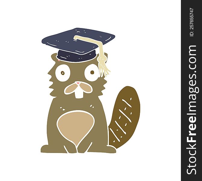 Flat Color Illustration Of A Cartoon Beaver Graduate
