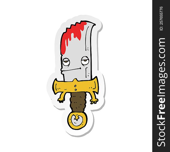 Sticker Of A Bloody Knife Cartoon Character