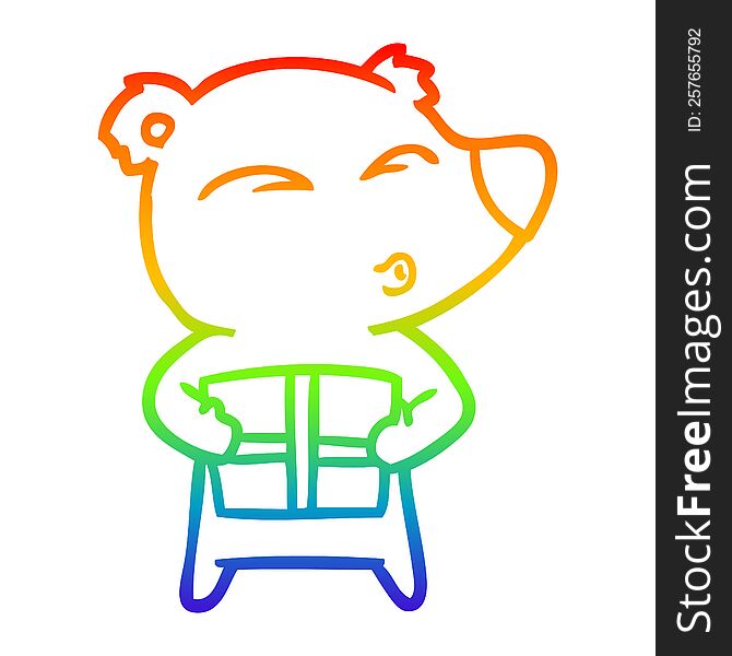 Rainbow Gradient Line Drawing Cartoon Christmas Polar Bear
