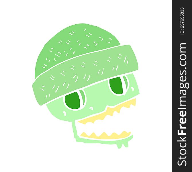 Flat Color Illustration Of A Cartoon Skull Wearing Hat