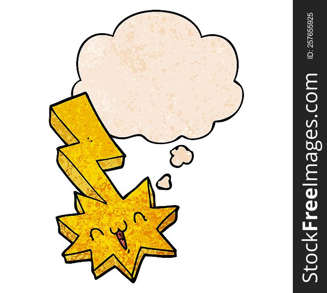 cartoon lightning bolt with thought bubble in grunge texture style. cartoon lightning bolt with thought bubble in grunge texture style