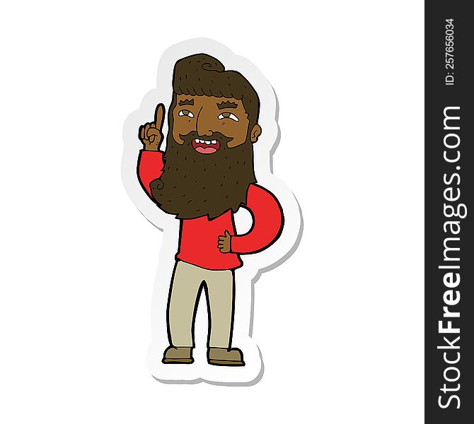 Sticker Of A Cartoon Happy Bearded Man With Idea