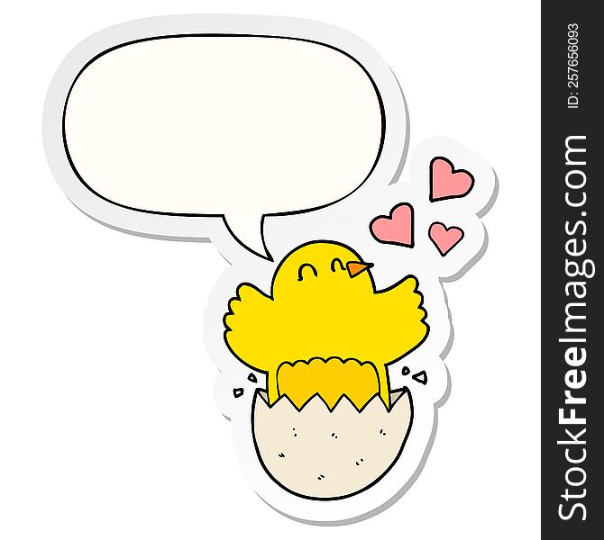 Cute Hatching Chick Cartoon And Speech Bubble Sticker