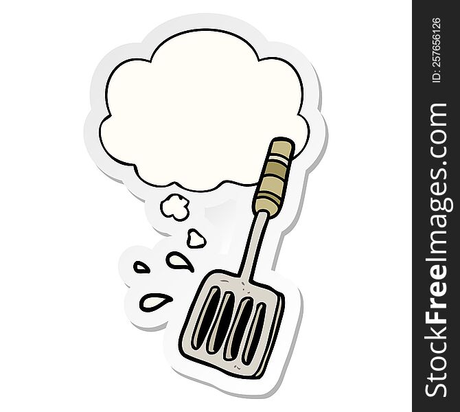 cartoon kitchen spatula with thought bubble as a printed sticker