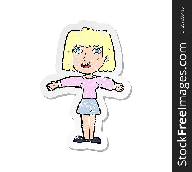 Retro Distressed Sticker Of A Cartoon Excited Woman