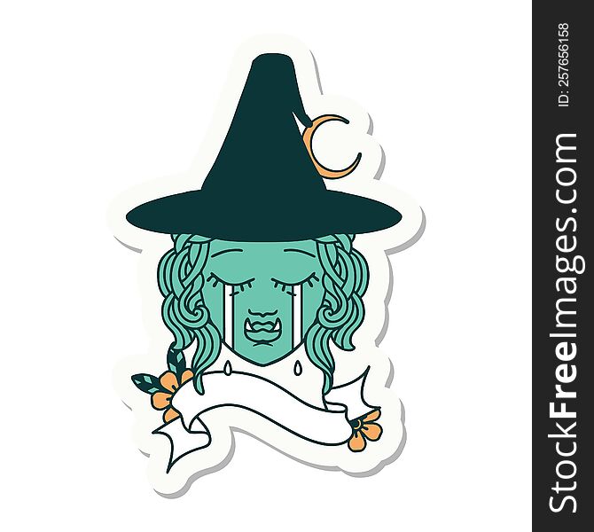 Crying Half Orc Witch Character Face Sticker