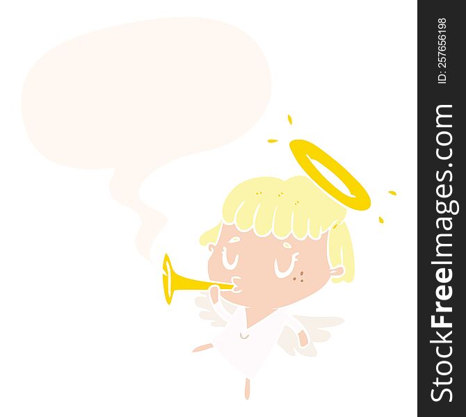 cute cartoon angel with speech bubble in retro style