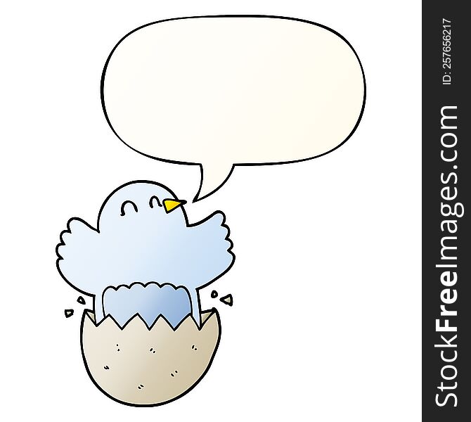 cartoon hatching chicken with speech bubble in smooth gradient style