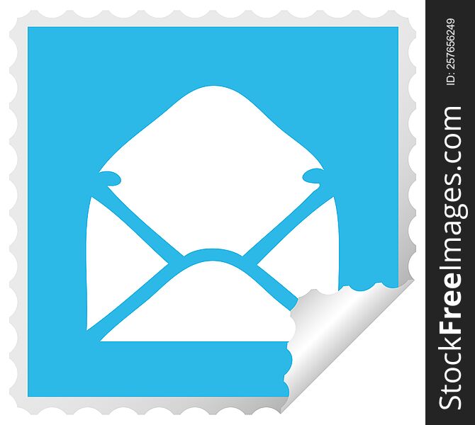 square peeling sticker cartoon of a paper envelope