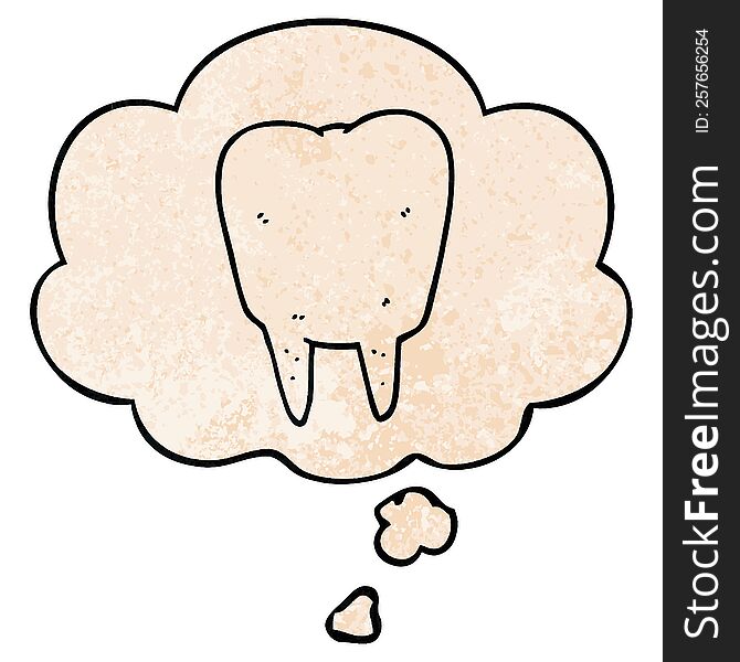cartoon tooth with thought bubble in grunge texture style. cartoon tooth with thought bubble in grunge texture style