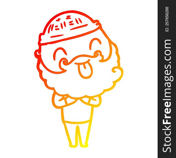 Warm Gradient Line Drawing Man With Beard Sticking Out Tongue