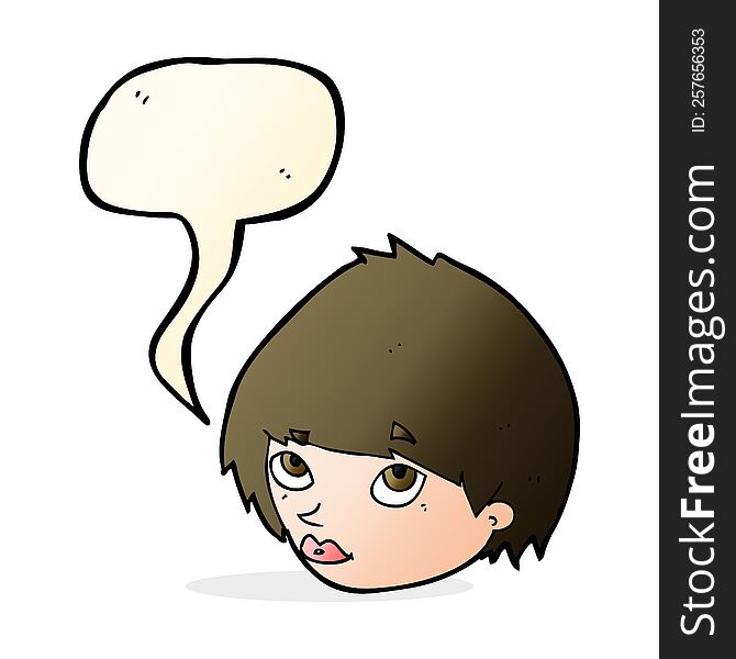 Cartoon Female Face Looking Up With Speech Bubble