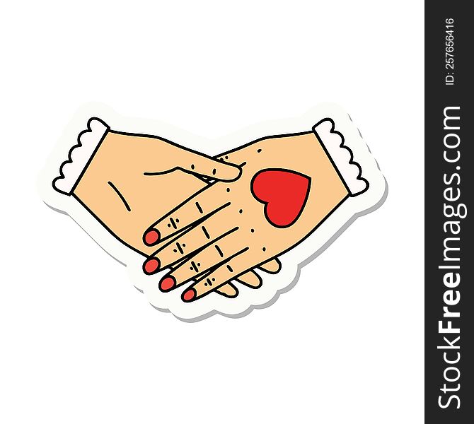sticker of tattoo in traditional style of a pair of hands. sticker of tattoo in traditional style of a pair of hands