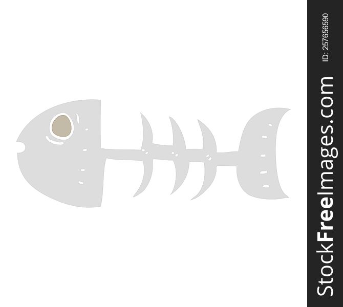 Flat Color Illustration Of A Cartoon Fish Bones