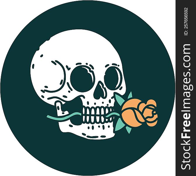 Tattoo Style Icon Of A Skull And Rose