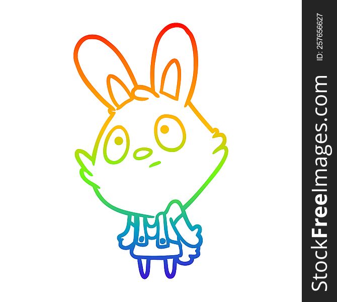 rainbow gradient line drawing of a cute rabbit shrugging shoulders