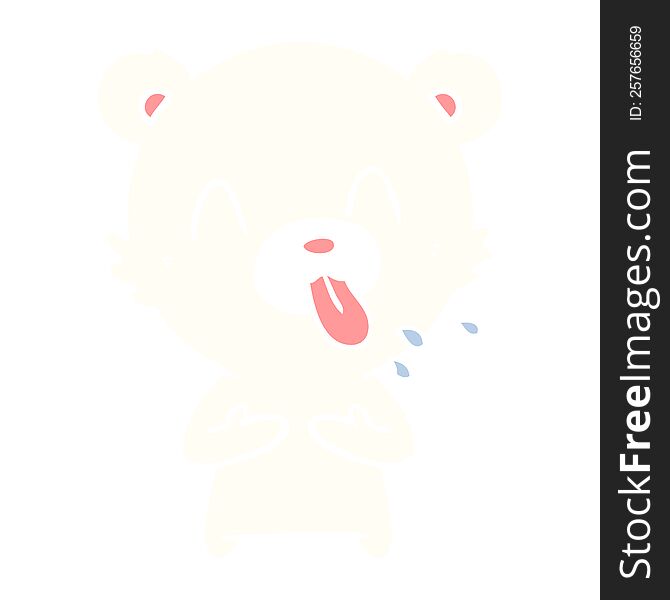 rude flat color style cartoon polar bear sticking out tongue