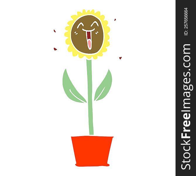 Flat Color Illustration Cartoon Flower In Pot