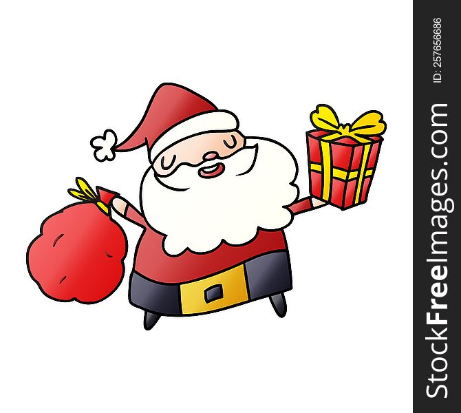 Christmas Gradient Cartoon Of Kawaii Santa