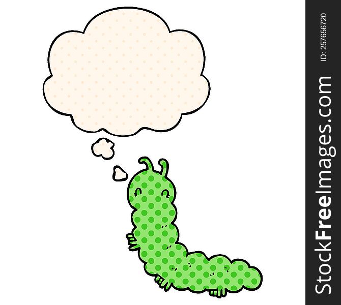 cartoon caterpillar with thought bubble in comic book style