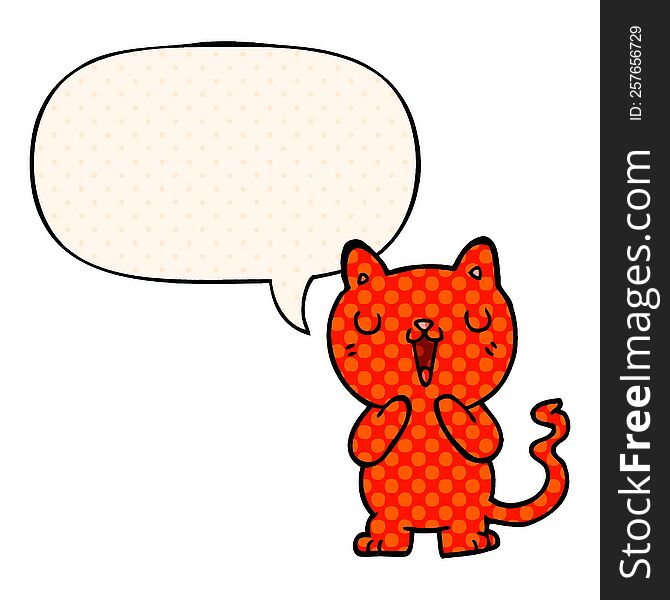 Cartoon Cat And Speech Bubble In Comic Book Style