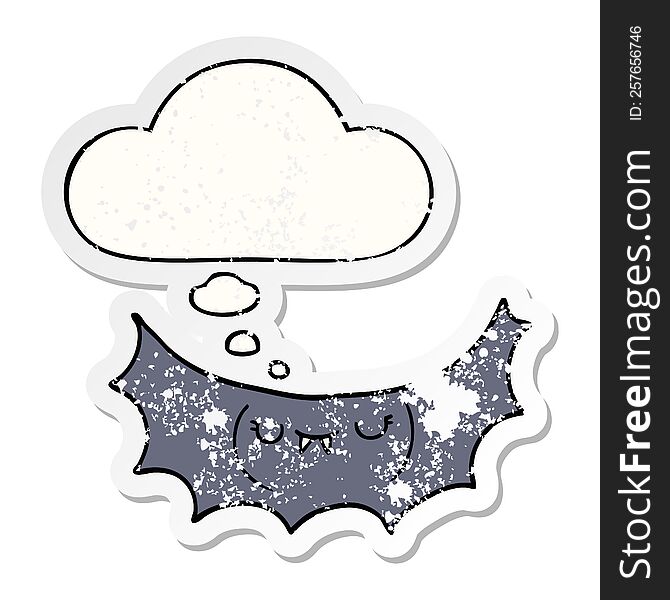 Cartoon Vampire Bat And Thought Bubble As A Distressed Worn Sticker