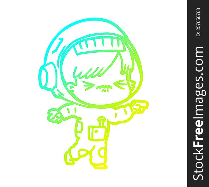 cold gradient line drawing of a angry cartoon space girl