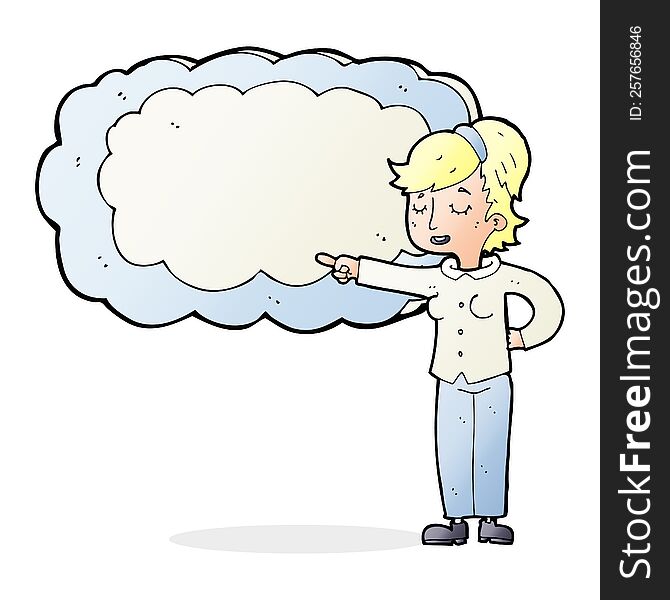 cartoon woman with text space cloud