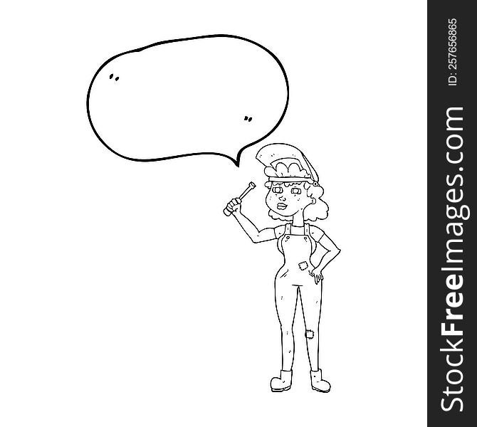 freehand drawn speech bubble cartoon female mechanic