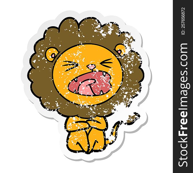 Distressed Sticker Of A Cartoon Angry Lion