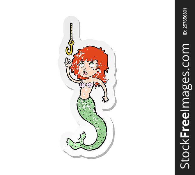 retro distressed sticker of a cartoon mermaid and hook