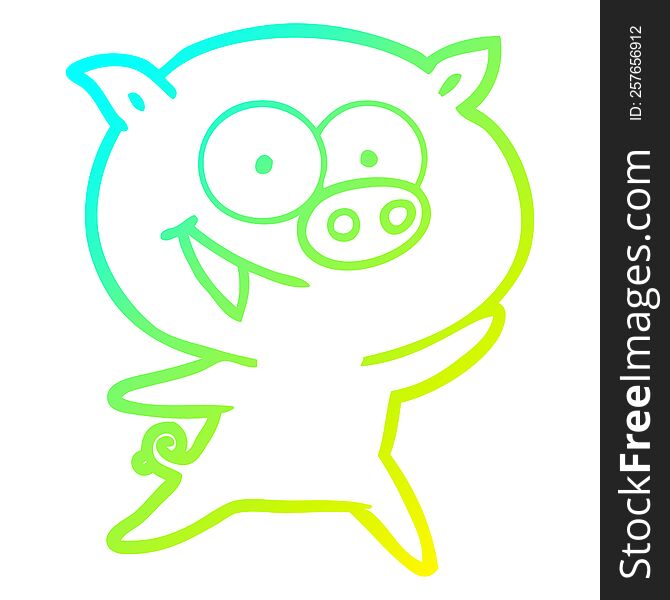 cold gradient line drawing of a cheerful pig cartoon