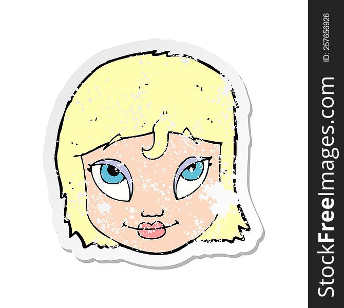 retro distressed sticker of a cartoon woman smiling