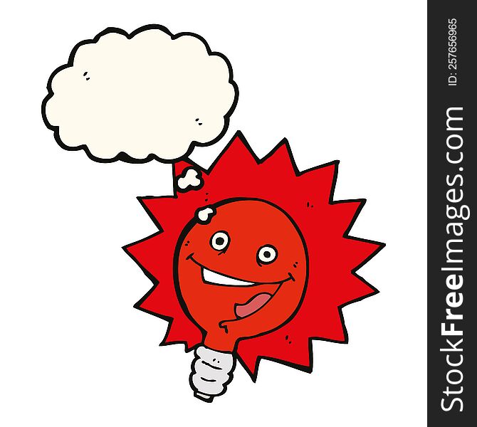 Happy Flashing Red Light Bulb Cartoon  With Thought Bubble