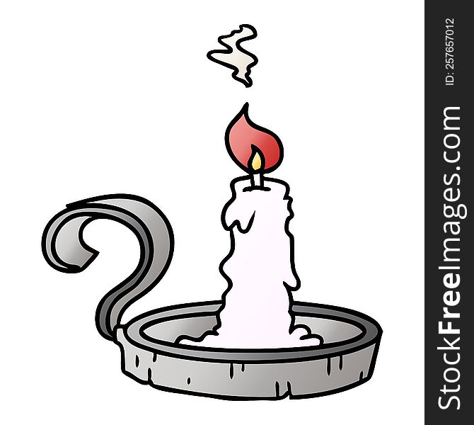 hand drawn gradient cartoon doodle of a candle holder and lit candle