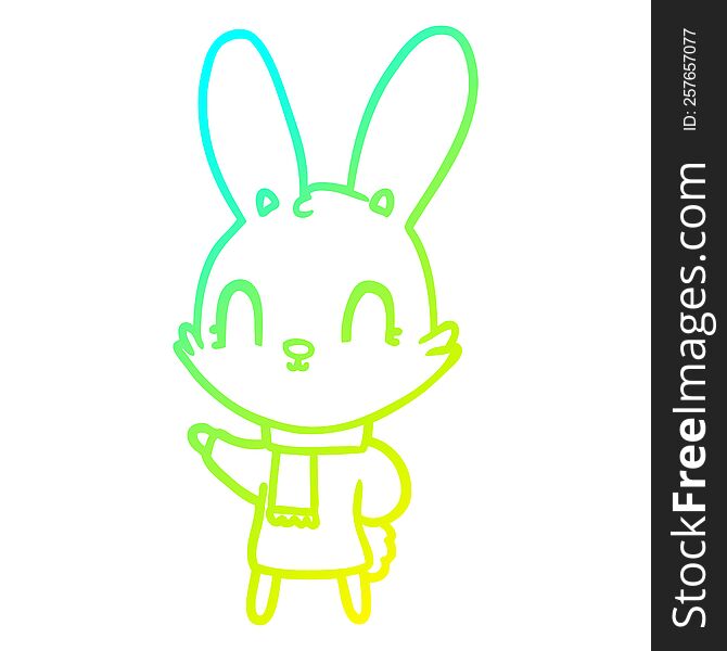 cold gradient line drawing of a cute cartoon rabbit wearing clothes