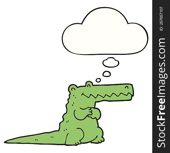 cartoon crocodile with thought bubble. cartoon crocodile with thought bubble
