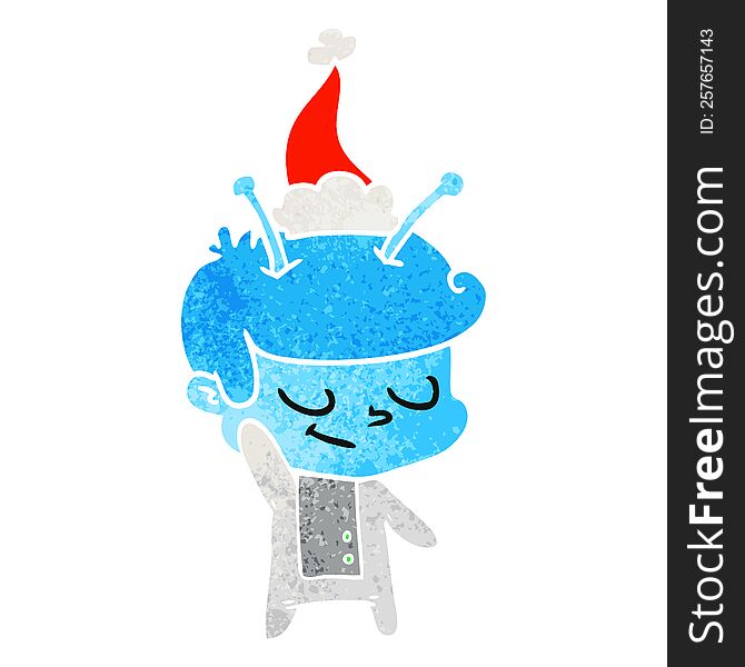 Friendly Retro Cartoon Of A Spaceman Wearing Santa Hat