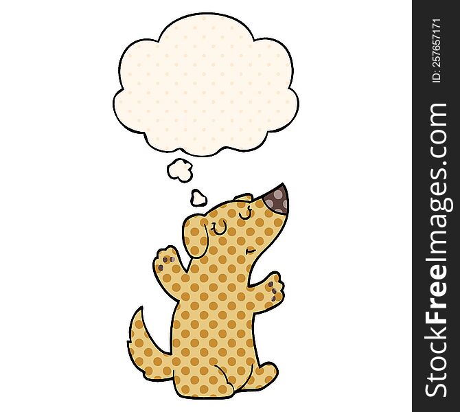 cartoon dog with thought bubble in comic book style